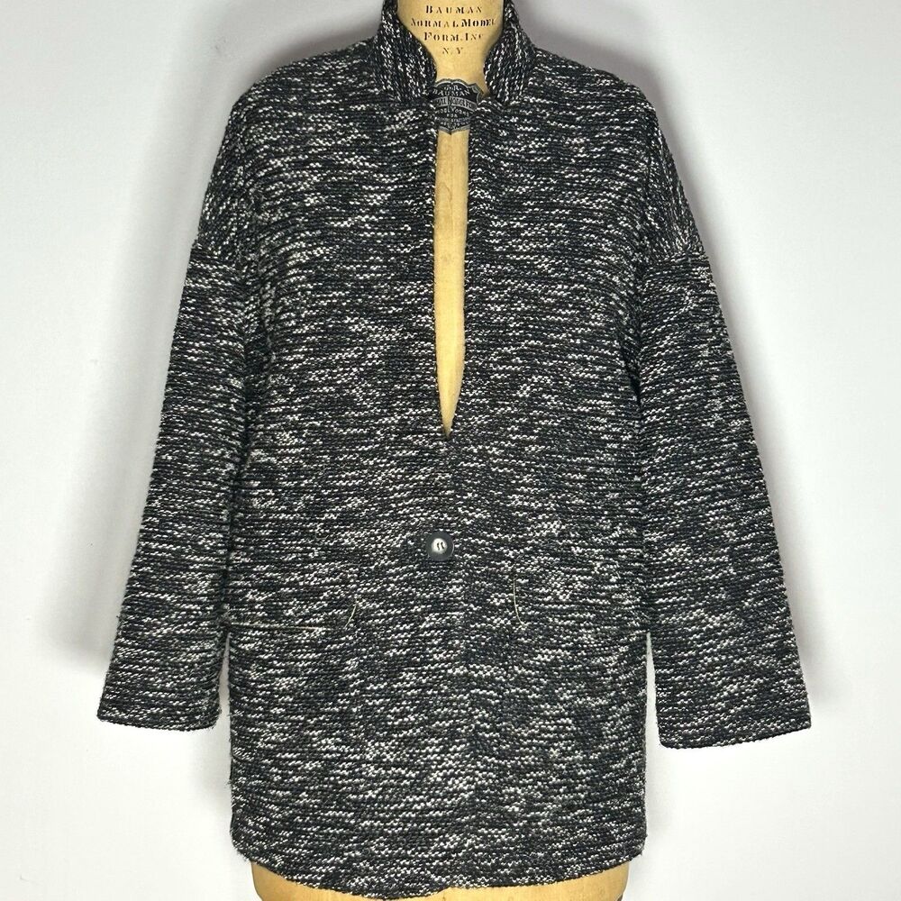 Anthro‎ Elevenses Minka Tweed Cocoon Jacket Black White Oversized Large